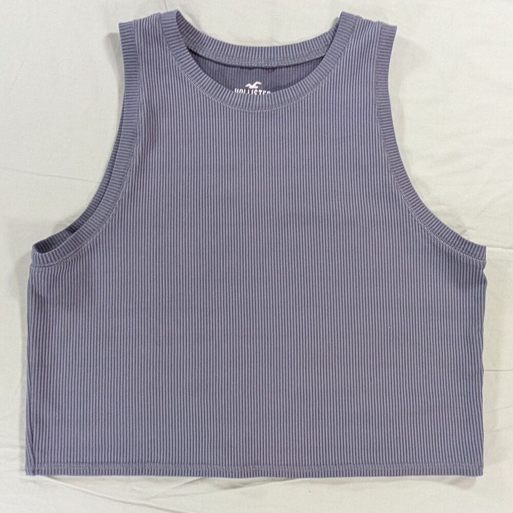 Hollister Ribbed Cropped Tank Top Gray XL Sleeveless Slim Fit Lightweight